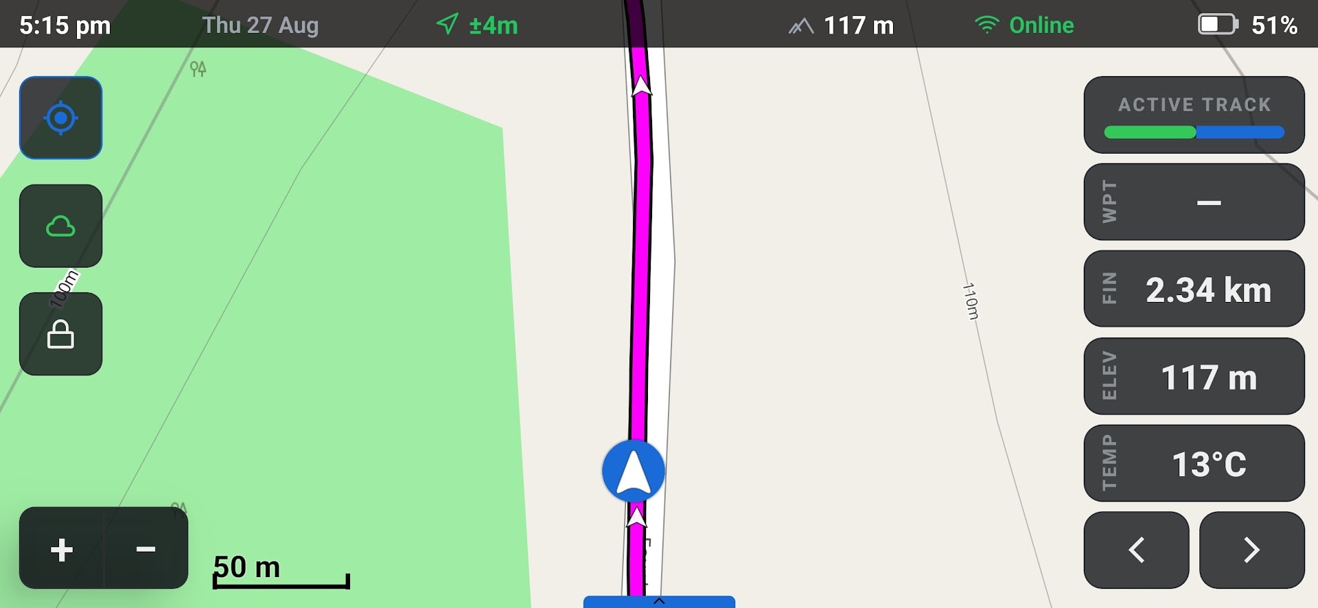 RouteXplorer route guidance map screen