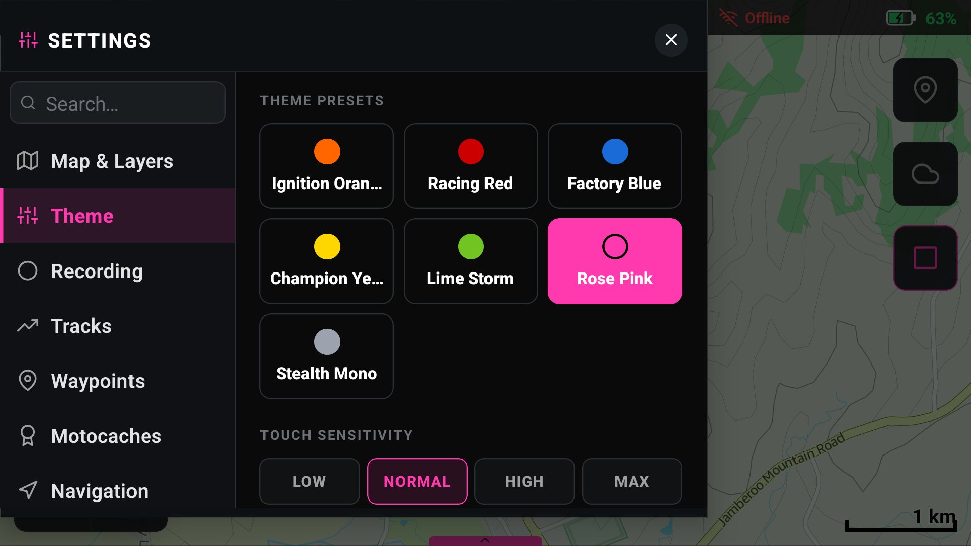 RouteXplorer customisable theme settings screen