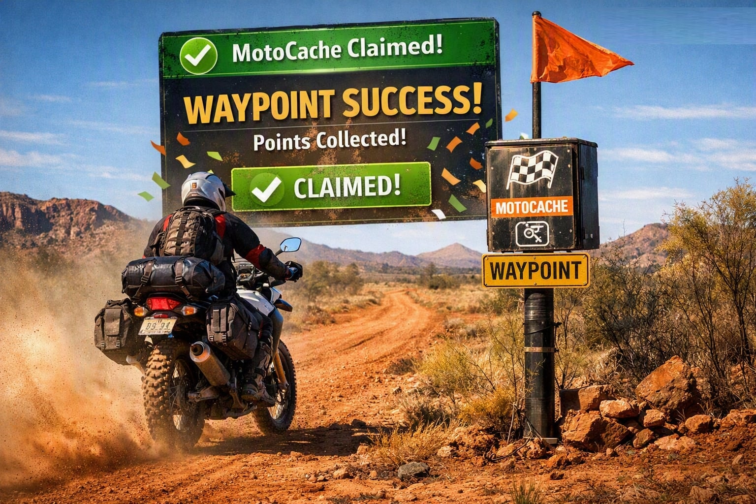 MotoCache waypoint success on an outback motorcycle trail
